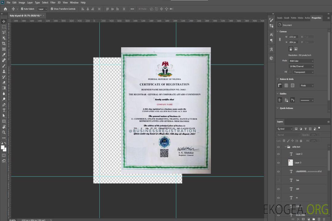 Nigéria Certificat d'enregistrement template